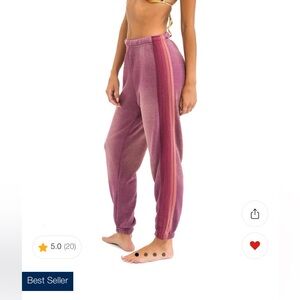 Aviator Nation 5 Stripe Sweatpants Faded Berry Purple Pink Athleisure SZ S